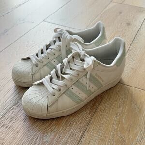 Adidas Superstar White Mint Green Sneakers Size 8.5 Classic Shell Toe Leather